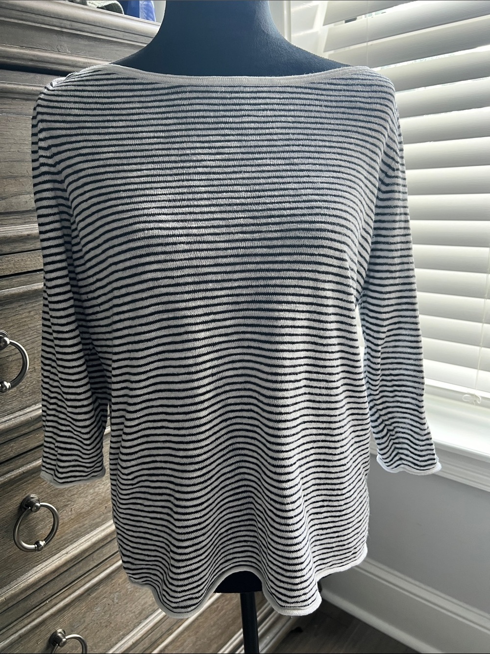 Eileen Fisher Striped Bateau Neck Knit Top L Easy chic / Effortless